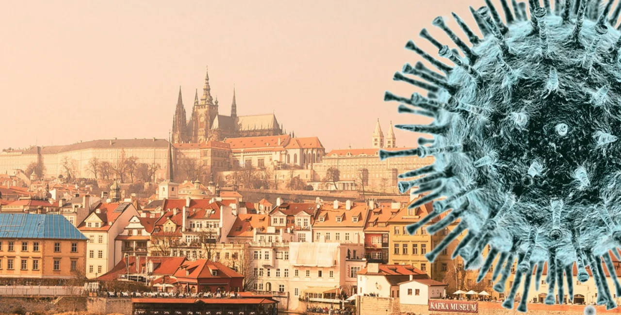 Prague with coronavirus illustration