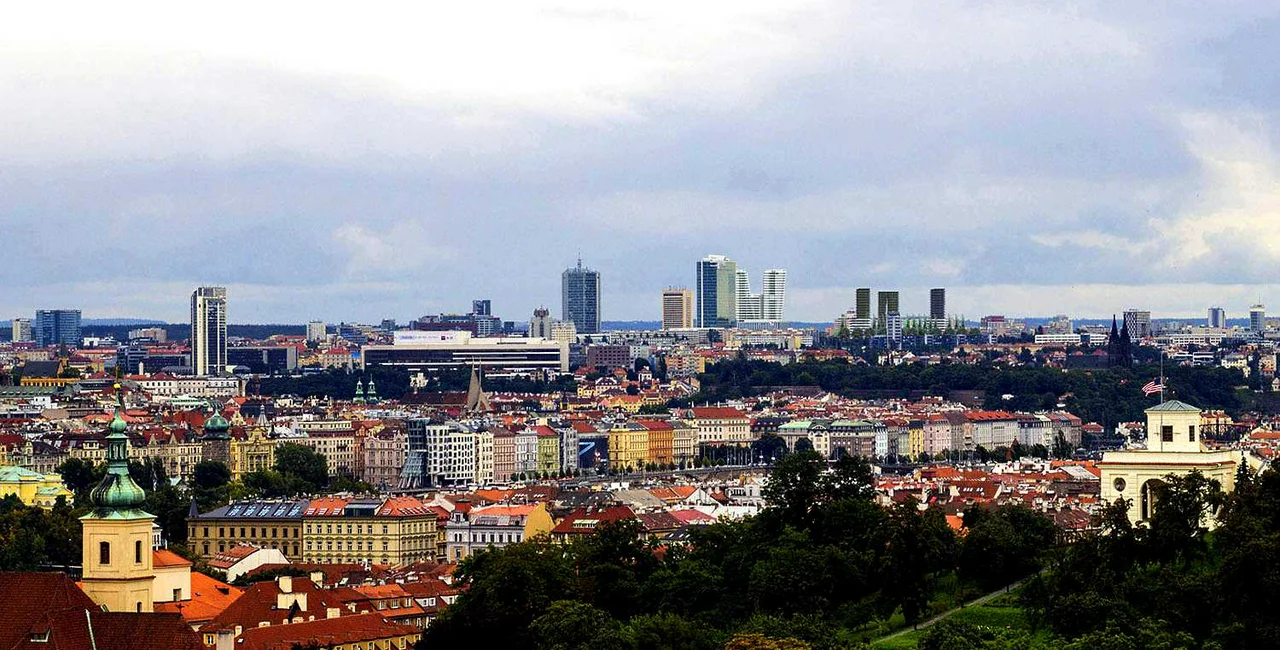 Visualization of Prague's skyline with Rezidence Park Kavčí Hory on the right