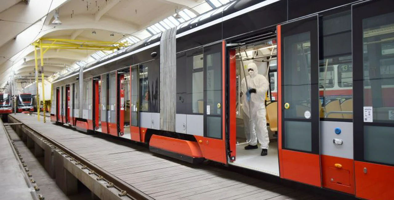 Nanopolymer disinfectant being applied to a tram. via DPP