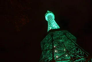 Petřín Tower in green. via THMP