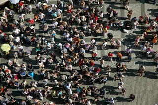 A crowd of people in Prague's Old Town Square