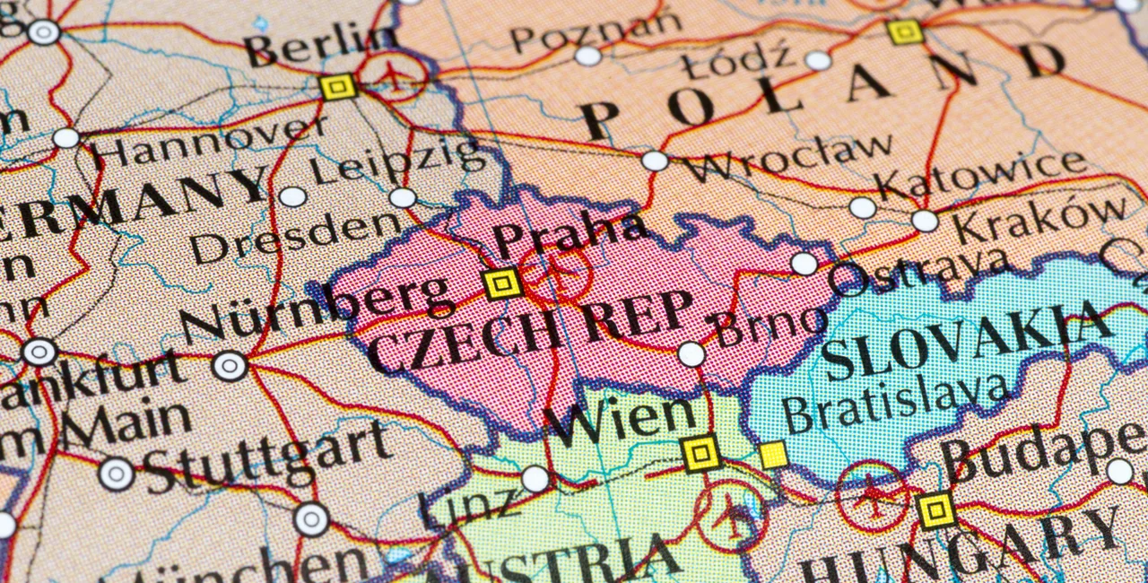 Map of Europe with focus on Czech Republic and neighbors