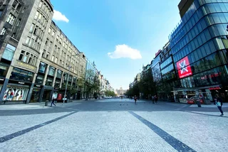 Prague's Wenceslas Square, nearly empty amid the coronavirus lockdown. Photo via Lucas Nemec