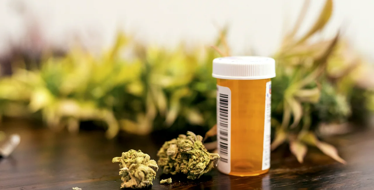 Marijuana buds sitting next to prescription medicine bottle (via iStock / FatCamera)