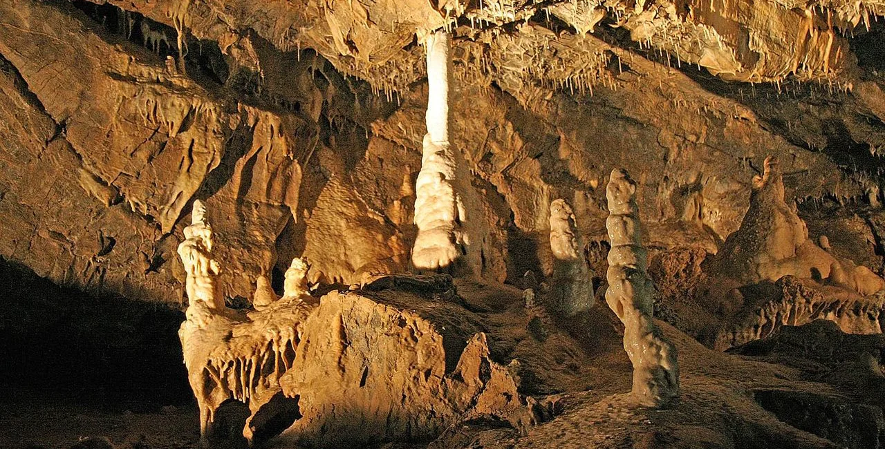 Stalagmites in the Moravian Karst's Punkevní jeskyně via Wikimedia / Prazak