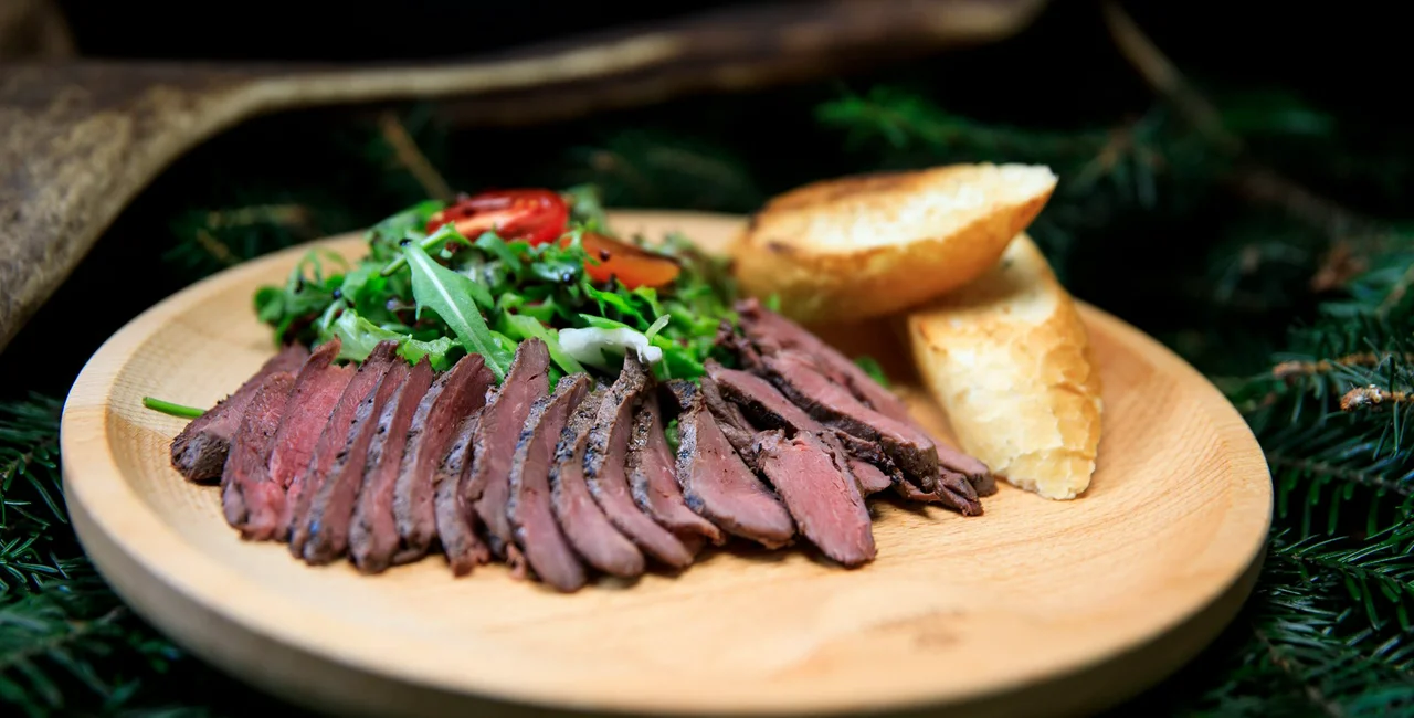 A venison dish prepared with bread and a side salad. Photo: Lesy České republiky