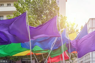 Rainbow flags at a Prague Pride parade via iStock / Anna Chaplygina