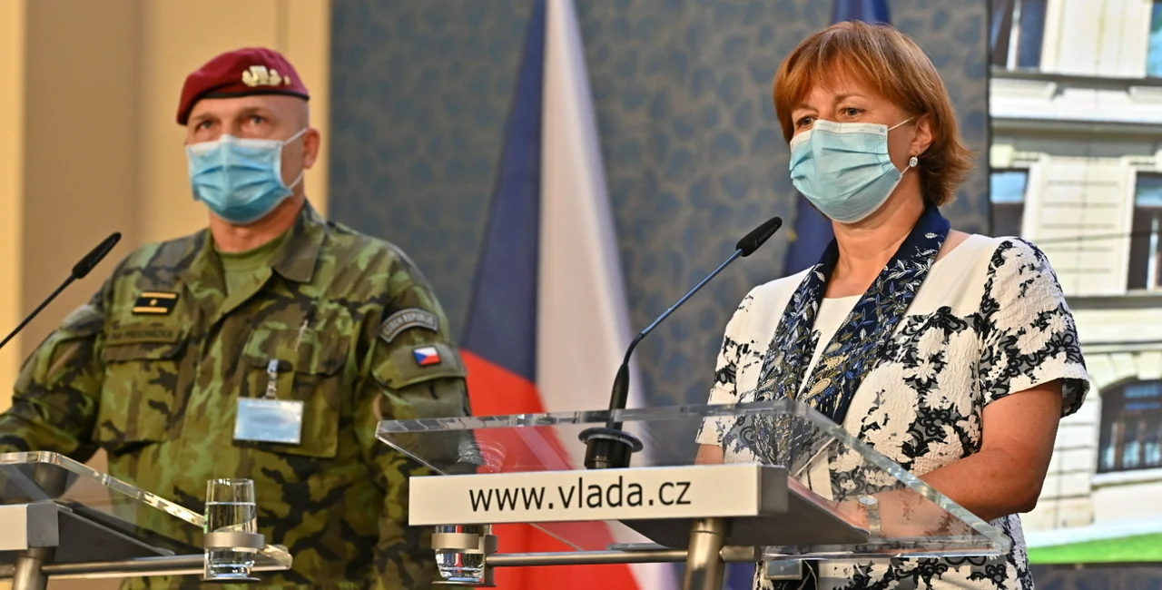 Chief Hygienist of the Czech Republic Jarmila Rážová and Brigadier General Petr Procházka at a press conference for the Government Council of Health Risks, July 28, 2020
