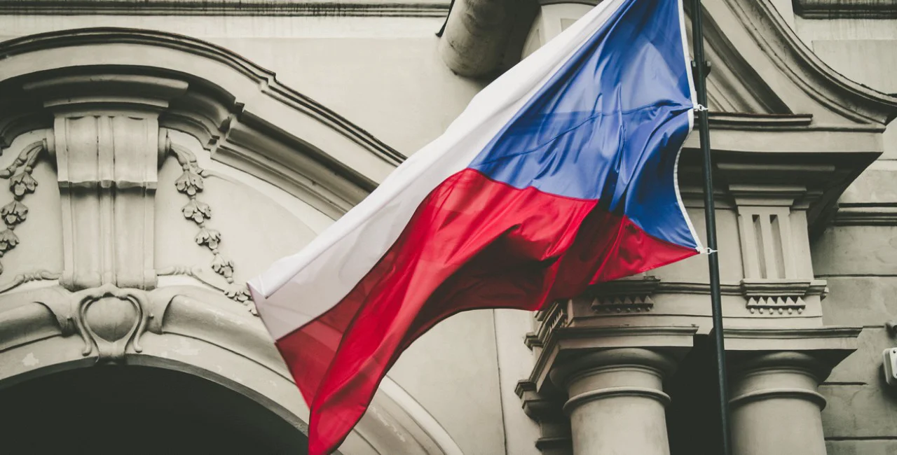 A Czech flag hangs in Prague.