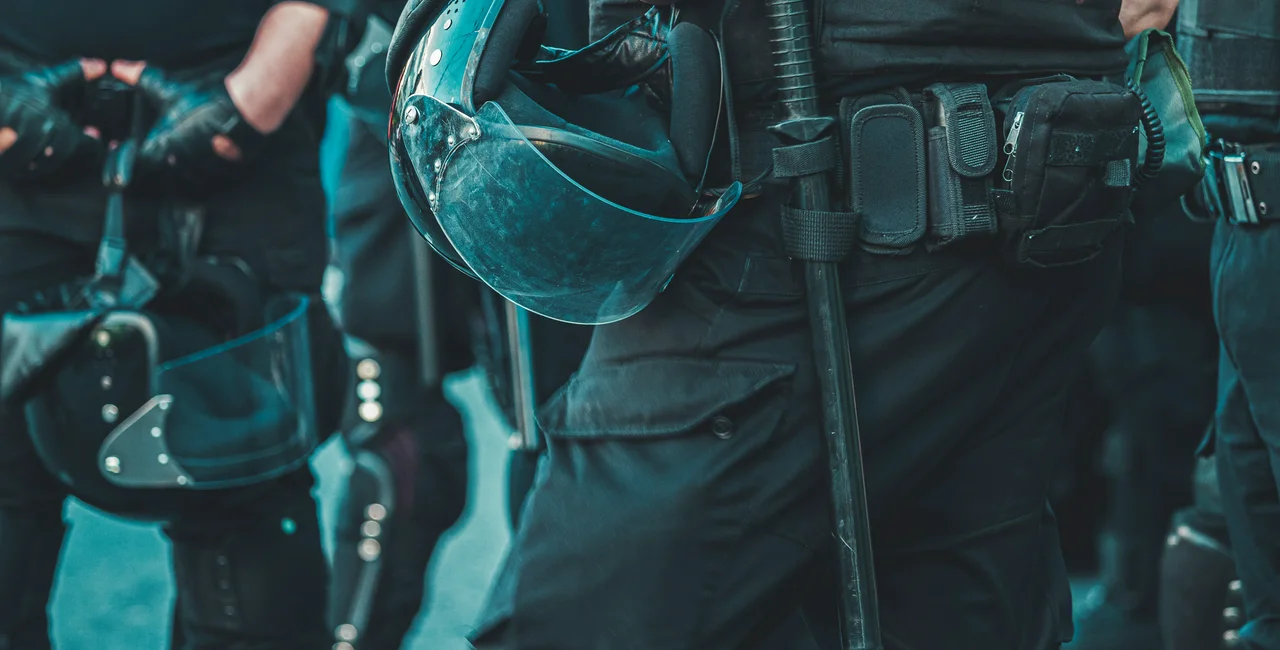 police officers in full combat uniform, protection