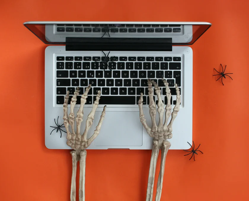 skeleton, halloween, working, typing, laptop, desktop