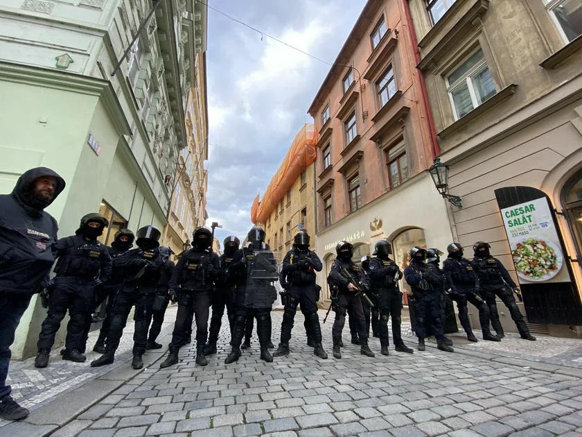 Riot police in front of Prague's Old Town Square via Jason Pirodsky