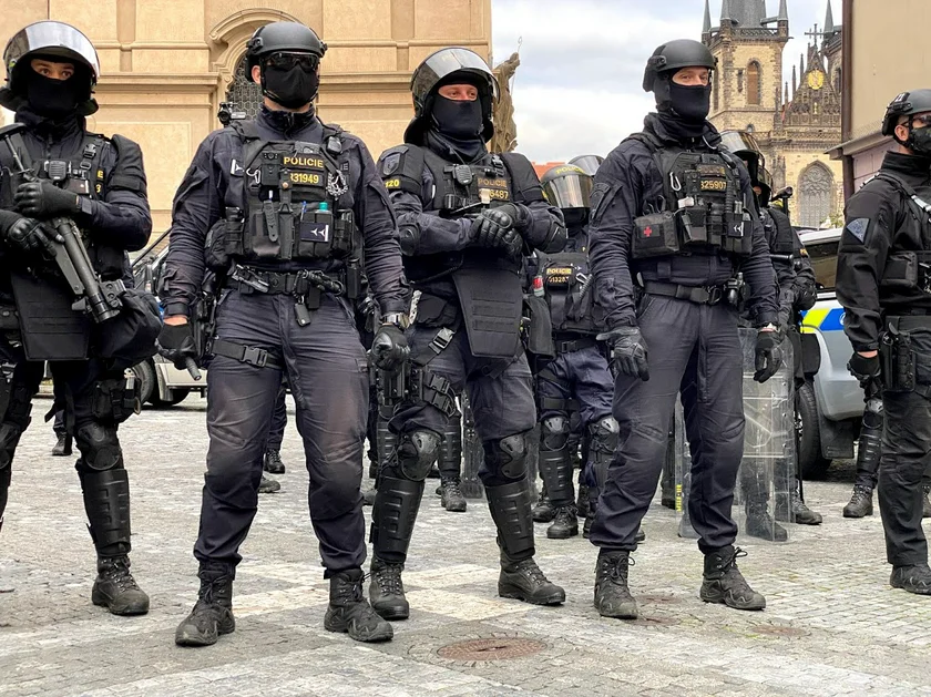 Riot police in front of Prague's Old Town Square via Jason Pirodsky