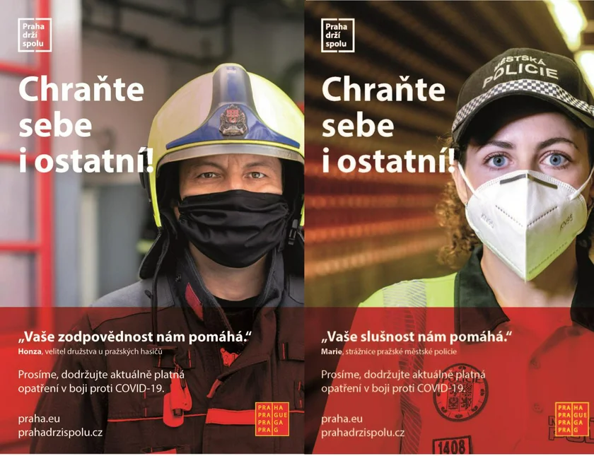 Posters from the Protect Yourself and Others campaign / via Praha.EU