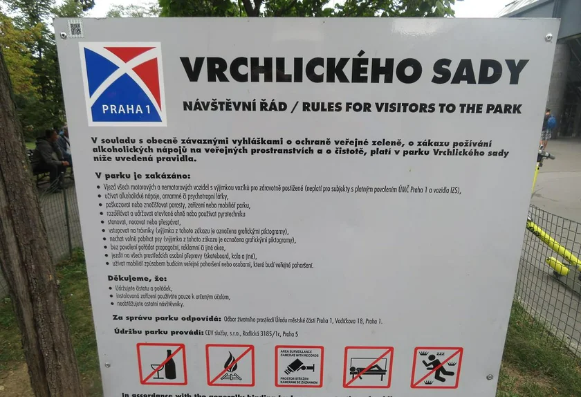 List of rules for Vrchlického sady / via Raymond Johnston
