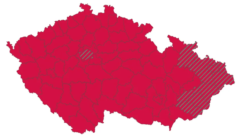 Traffic light COVID-19 risk map released on October 23 via Czech Health Ministry