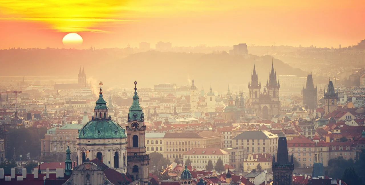 Cityscape of Prague at the sunrise
