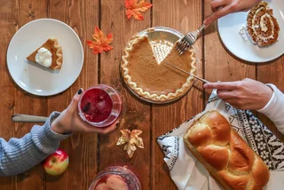 A Thanksgiving feast including the traditional pumpkin pie. Photo: Element5/Pexels