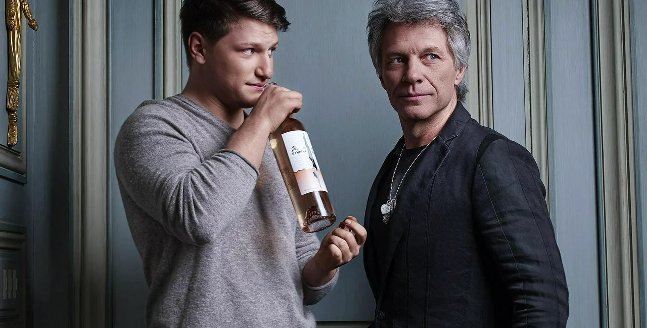 Jon Bon Jovi, son Jesse, and a bottle of Hampton Water