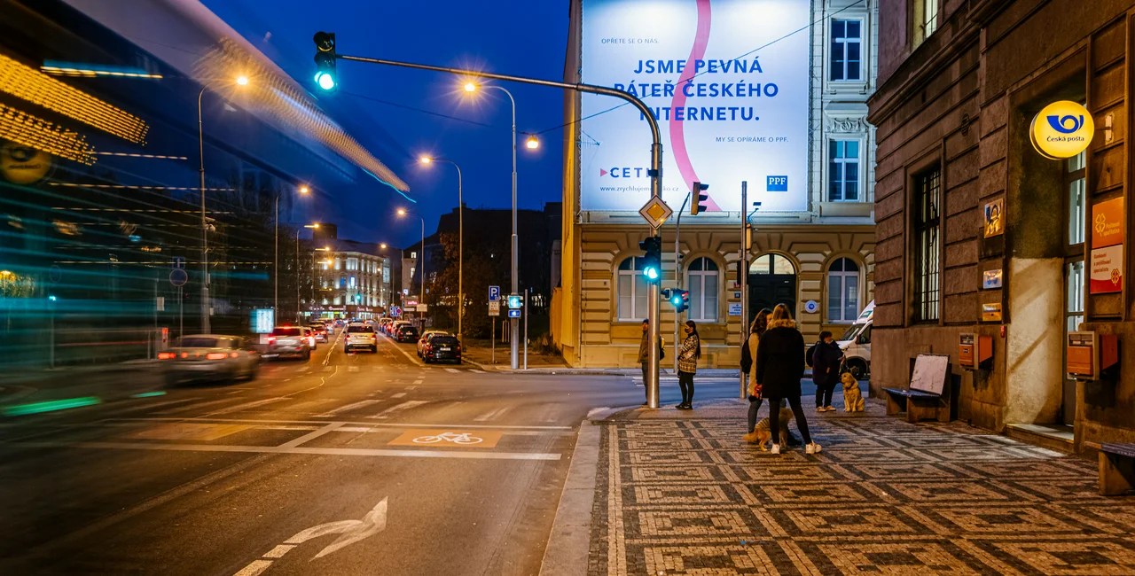 Tarpaulin advertising in central Prague via IPR Praha