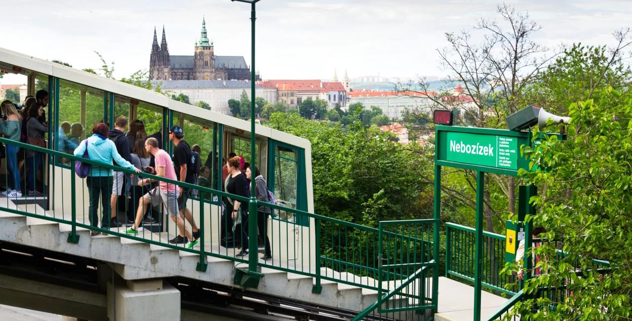 The cable car on Prague’s Petřín Hill.