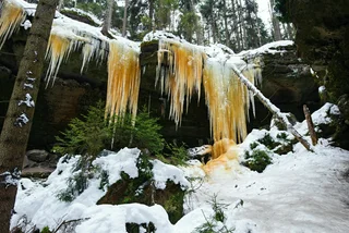 These unique Czech ice falls turn blood orange every winter