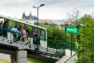 The cable car on Prague’s Petřín Hill.