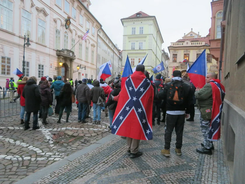 Pro-Trump protesters in Prague. Photo by Raymond Johnston