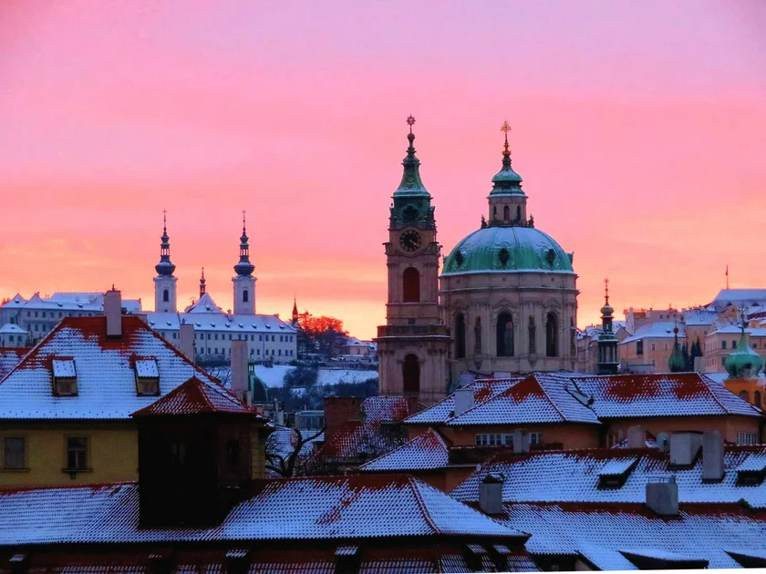 Snowy rooftops in Prague. (photo: Raymond Johnston)