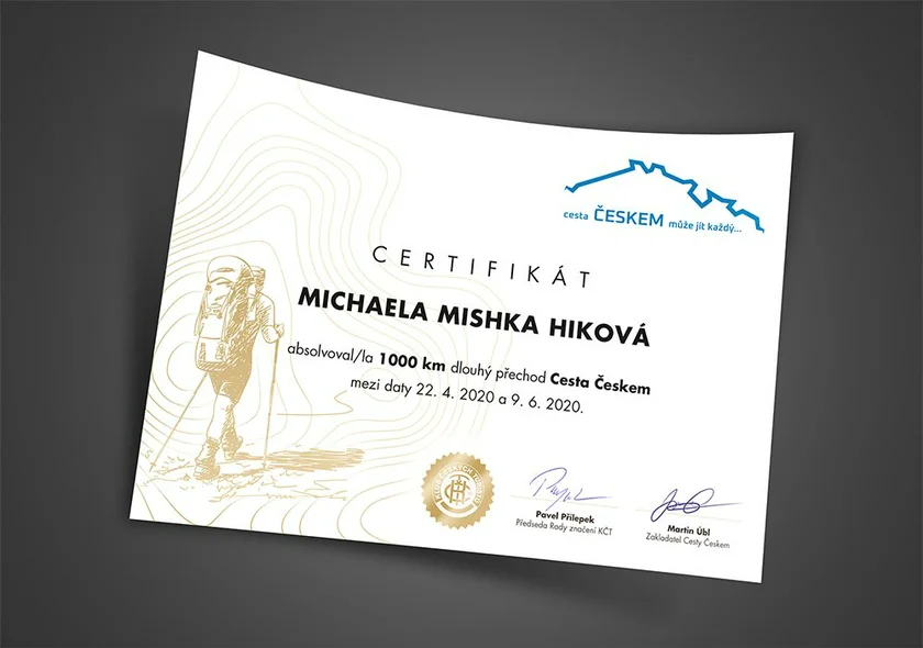 A certificate of completion of the entire trail