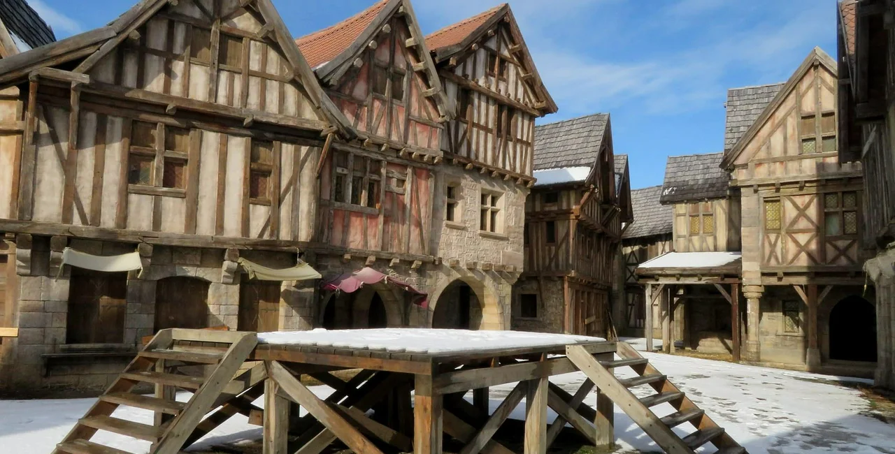 Medieval village set at Barrandov Studio. (Photo: Raymond Johnston)