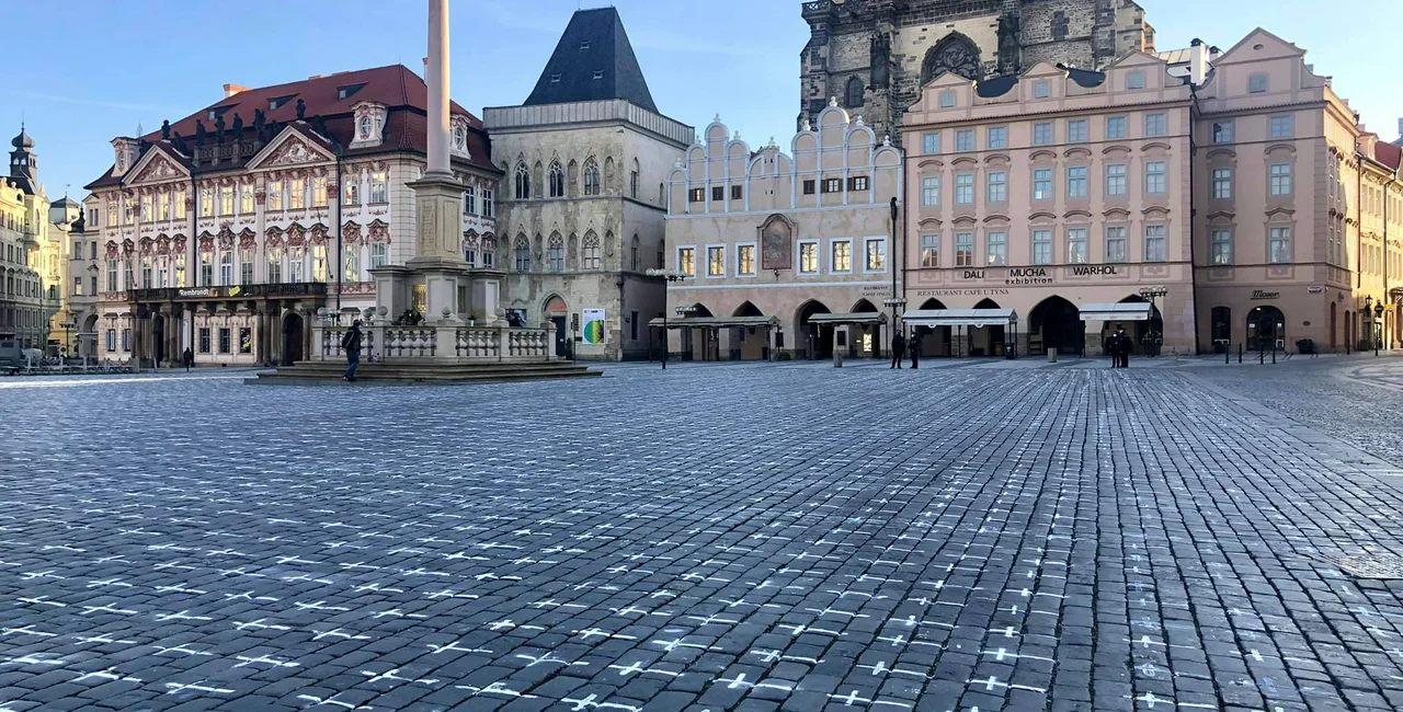 Over 22,000 crosses have appeared in Prague's Old Town Square on the anniversary of the first COVID-related death in the Czech Republic (Photo: Facebook David Bodeček)