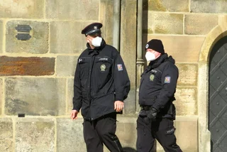 Czech Police patrol Prague's Old Town Square. (Photo: Raymond Johnston)