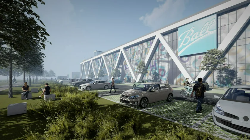 A visualization of the new Ball Corporation plant that is set to come to Plzeň. Photo: CzechInvest
