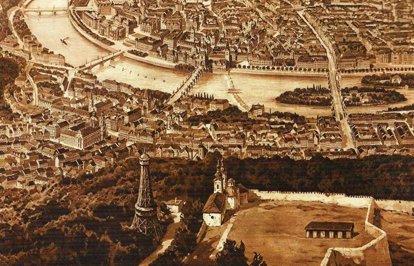 Illustration of Petřín Hill from 1926. (Public domain)