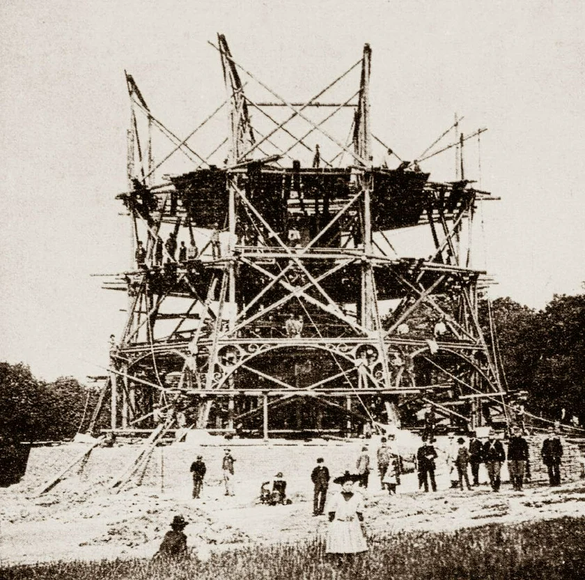 Petřín Lookout Tower on May 27,1891. (Public domain)