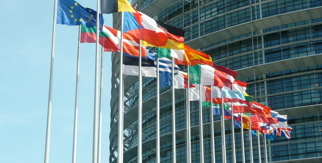 EU flags outside the European Parliament building in Strasbourg via iStock / DLMcK