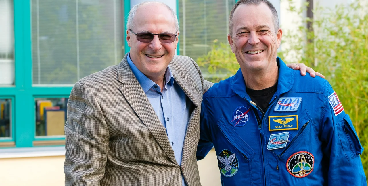NASA astronaut and educator, Ricky Arnold visited the school in 2019 meeting students and staff, he is pictured alongside ISP Director Arnie Bieber.