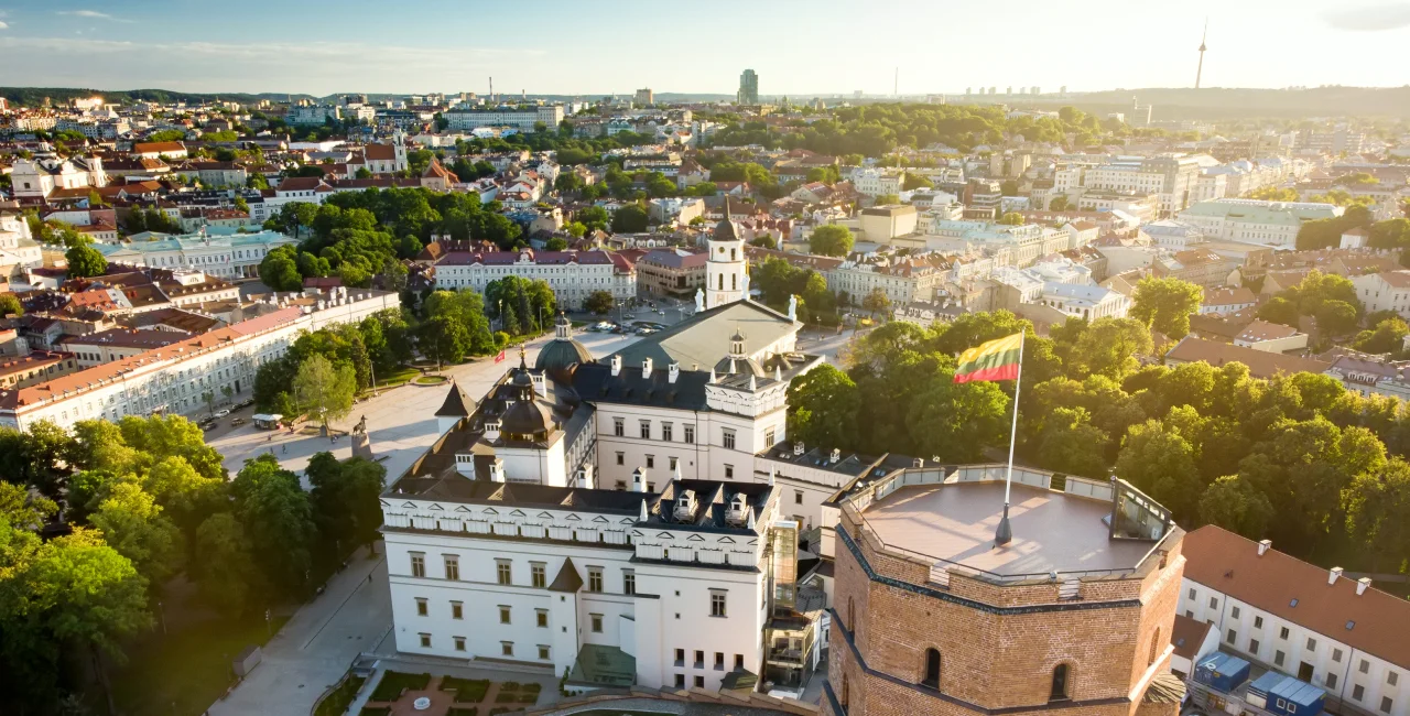 Lithuanian flag flying in Vilnius via iStock / MNStudio
