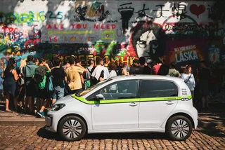 GreenGo by the John Lennon wall in Prague.