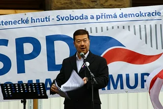 Tomio Okamura addressing a rally at Wenceslas Square in 2015. (Photo: Wikimedia commons, Aktron, CC BY 4.