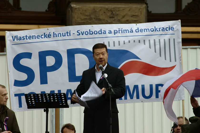 Tomio Okamura addressing a rally at Wenceslas Square in 2015. (Photo: Wikimedia commons, Aktron, CC BY 4.0)