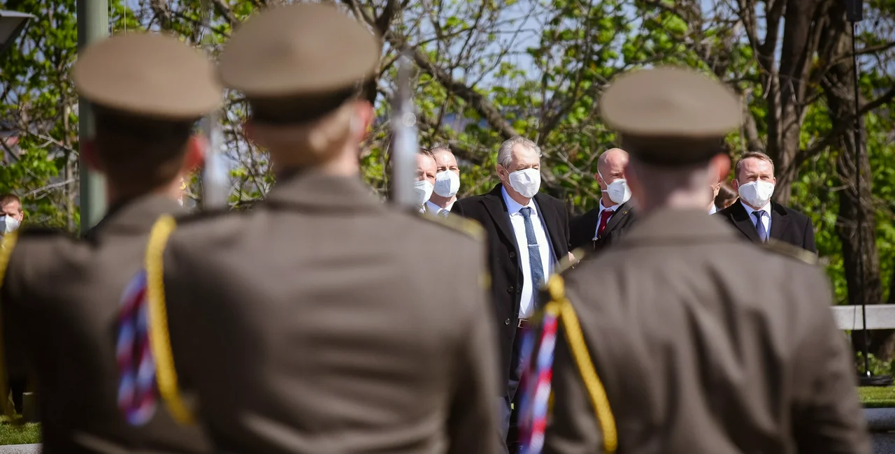 Miloš Zeman and others at the V-E Day celebrations in Prague via Twitter / Jiří Ovčáček