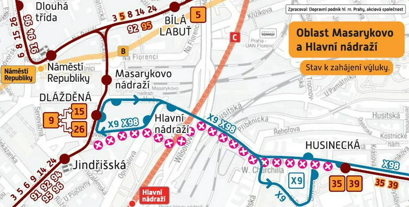 Substitute bus route to Hlavní nádraží. (Photo: DPP)