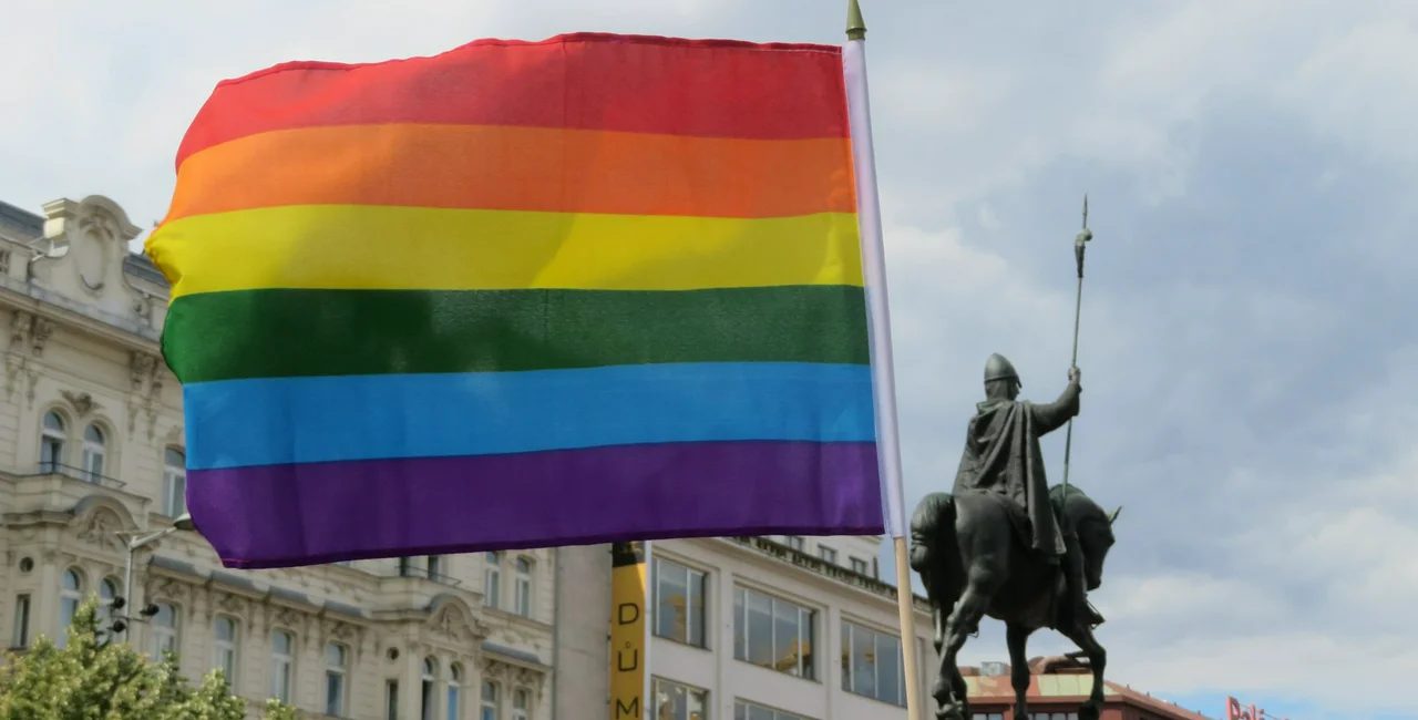 Pride flag in Wenceslas Square in 2018. (Photo: Raymond Johnston)
