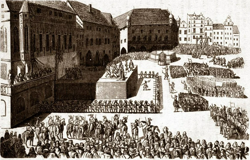 19th century drawing by Eduard Herold depicting the execution. (Public domain)
