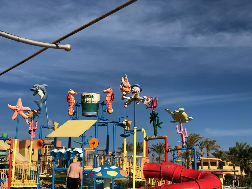The resort water playground was a huge hit with kids, especially when the overflowing seahorse teacup spewed a waterfall onto an expectant young audience.