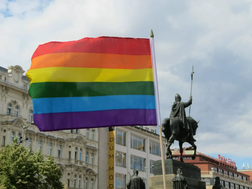 Pride flag in Wenceslas Square in 2018. (Photo: Raymond Johnston)