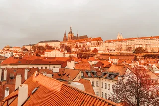 View of Prague Castle a rooftops of Malá Strana from Augustine.