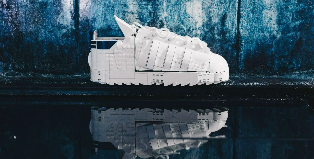 Adidas Superstar blueprinting sneaker in collaboration with Lego. (Photo: Footshop)